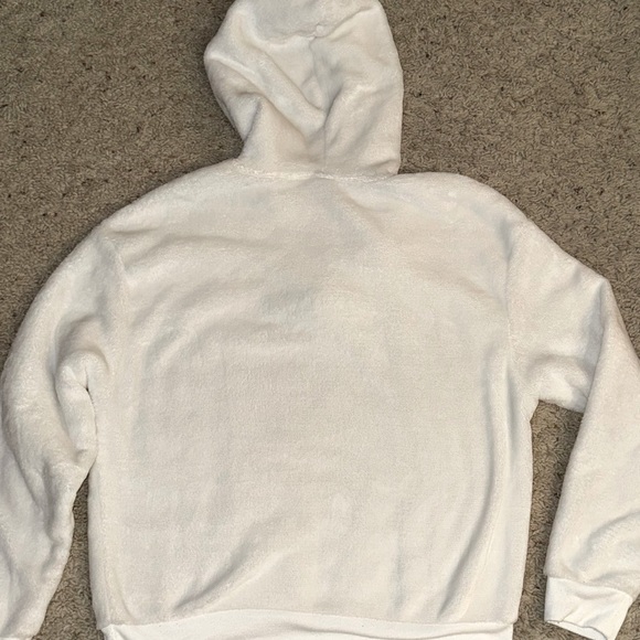 Fleece White Hoodie Pom-Pom Drawstring XS to S - Picture 2 of 4